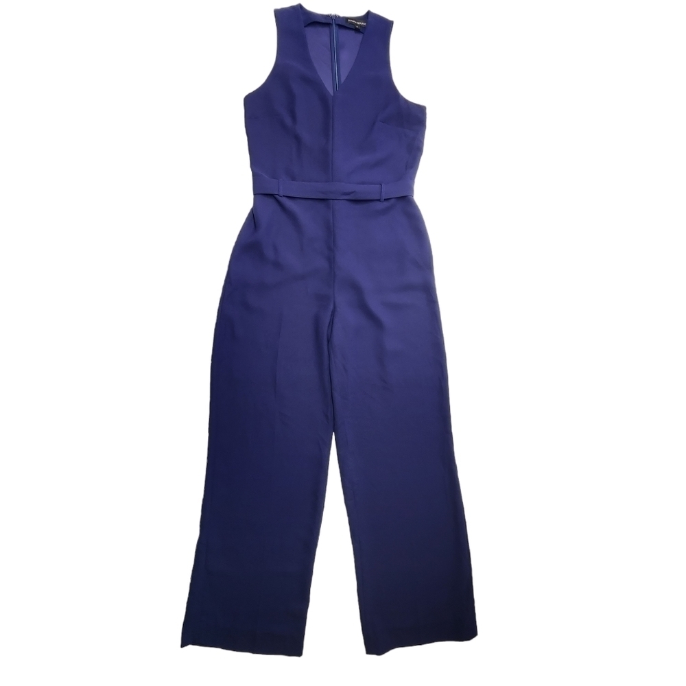 Banana Republic Tie Waist Jumpsuit Wide Leg Sleeveless V-Neck Navy Blue, Size 6 - Picture 2 of 15